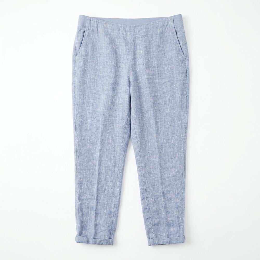 J Jill Love Linen Chambray Tapered Ankle Pants Blue Womens MP Medium Petite